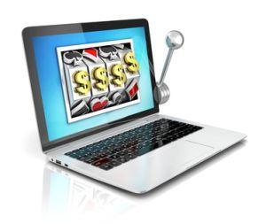 laptop i form av enarmad bandit